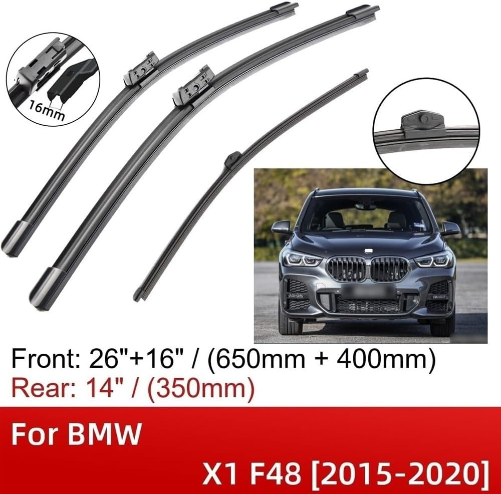 Compatible with BMW X1 F48 2015-2020 26"+16"+14" Front Rear Wiper Blades Brushes Cutter Accessories 2015 2016 2017 2018 2019 2020