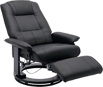Faux Leather Manual Recliner,Adjustable Swivel Lounge Chair with Footrest,Can Rotate 360 Degrees,L-Right Angle Curved Wooden Frame, Armrest and Wrapped Wood Base for Living Room,Black