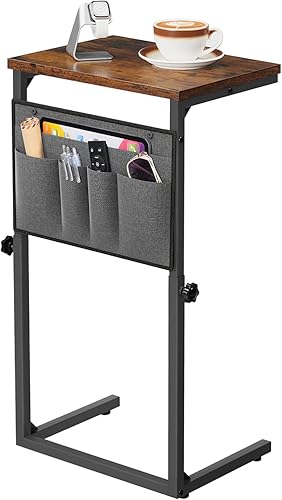 Miniatura 4 de HOOBRO Mesa auxiliar en forma de C, mesa auxiliar con altura ajustable de 19.5 a 29.5 pulgadas, mesa de sofá deslizante debajo del sofá, bolsillos