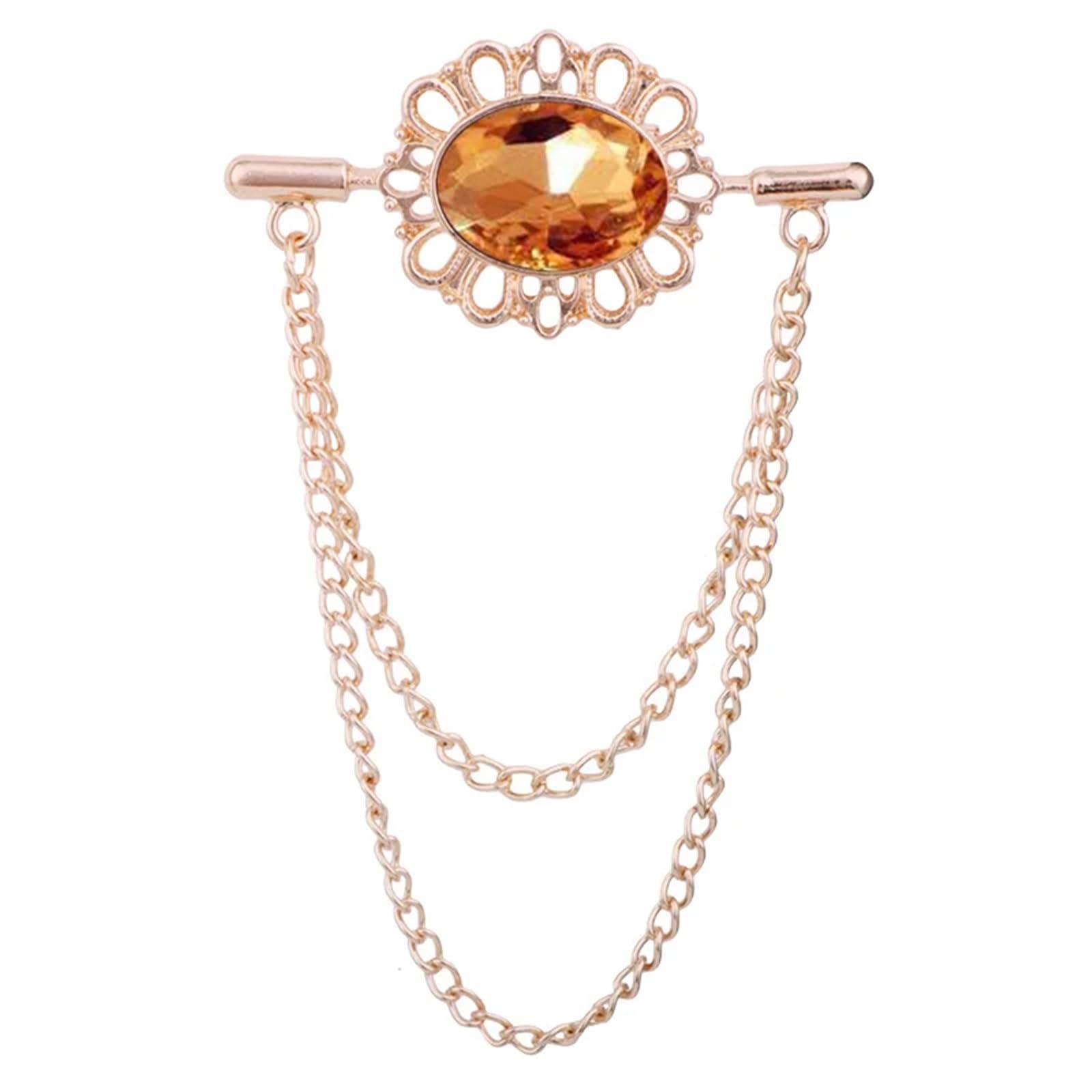 broche retro, Broche vintage con borlas y cadena ovalada de diamantes imitación para hombre broche hebilla para solapa mujer traje camisa ropa