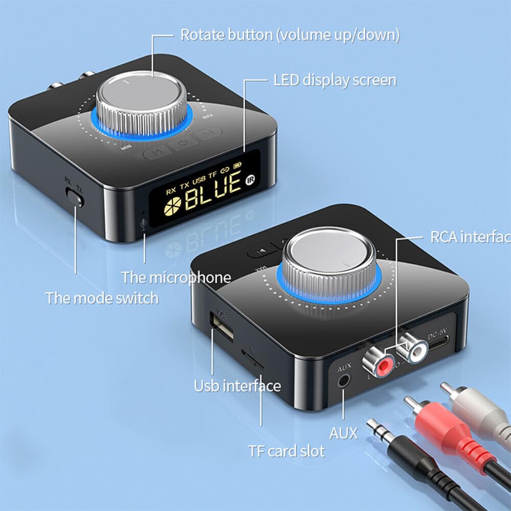 DollaTek Bezprzewodowy adapter audio 2 w 1, kompatybilny z Bluetooth, lekki odbiornik nadajnik do telewizora, PC, stereo, po??cz g?o?nik, s?uchawki