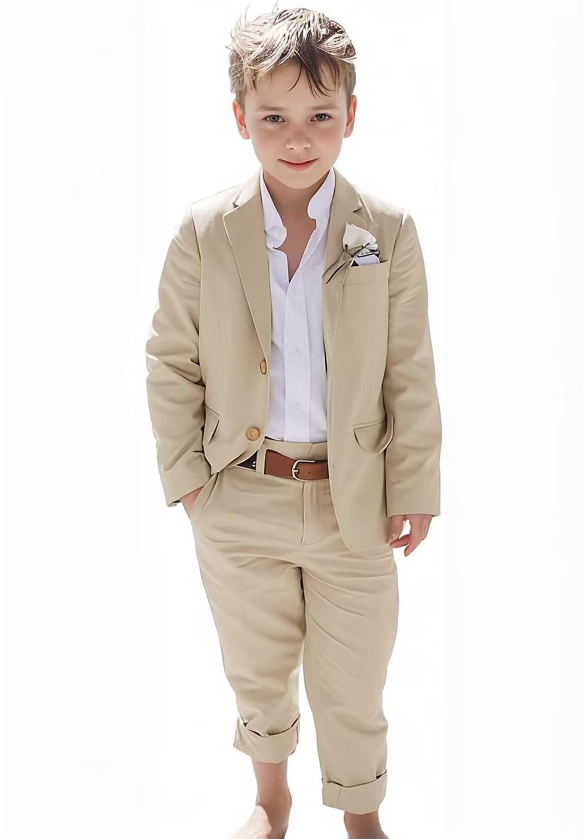 Tesscy Boys Linen Suits Beach Wedding Suit Summer Slim Fit 2 Piece Kids Lightweight Linen Suit Jacket Pant Set