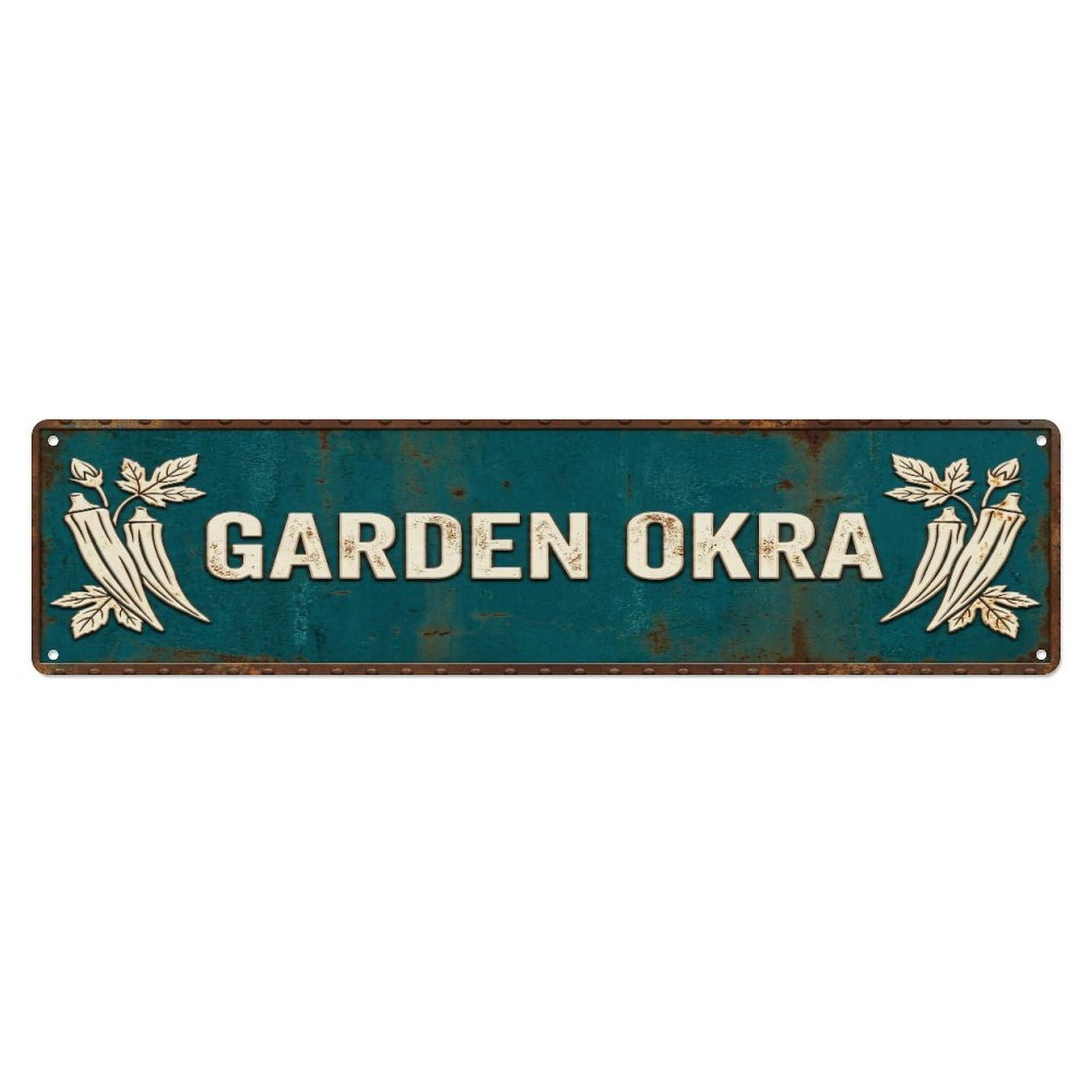Metal Tin Sign GARDEN OKRA Vintage Vegetable Rustic Farmhouse