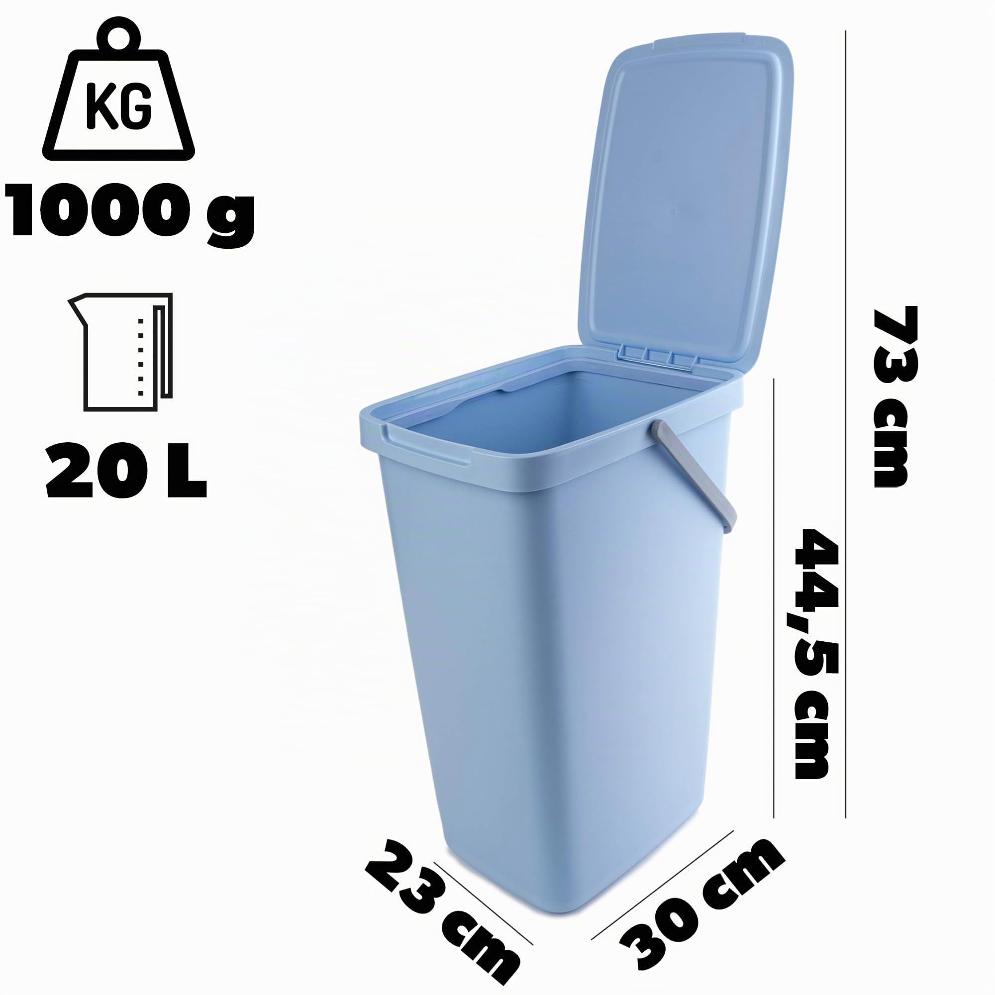KADAX Pattumiera da 20L, Set di 3 pattumiere in plastica con coperchio e manico, pattumiera per la raccolta differenziata, pattumiera con coperchio ribaltabile (verde, giallo, blu)