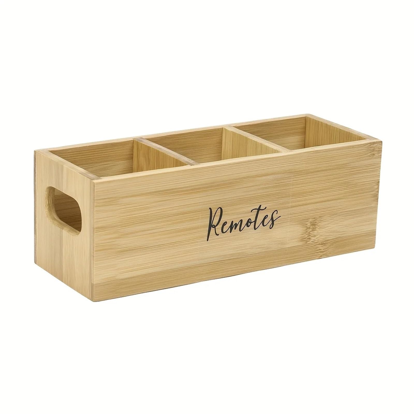 IUVYTA Wooden Remote Control Holder Remote Control Holder, Bedside TV Controller Caddy, Rustic Wood Media Organizer Tray for Home(3 grids A)