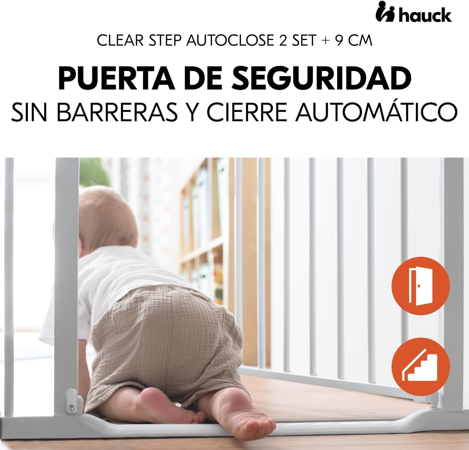 hauck Clear Step Autoclose 2, biała – kratka ochronna na drzwi 84-89 cm, bezpieczna dla dzieci kratka odgradzająca z płaskim wejściem, kratka na drzwi z automatycznym zamykaniem, otwieranie 1 ręką