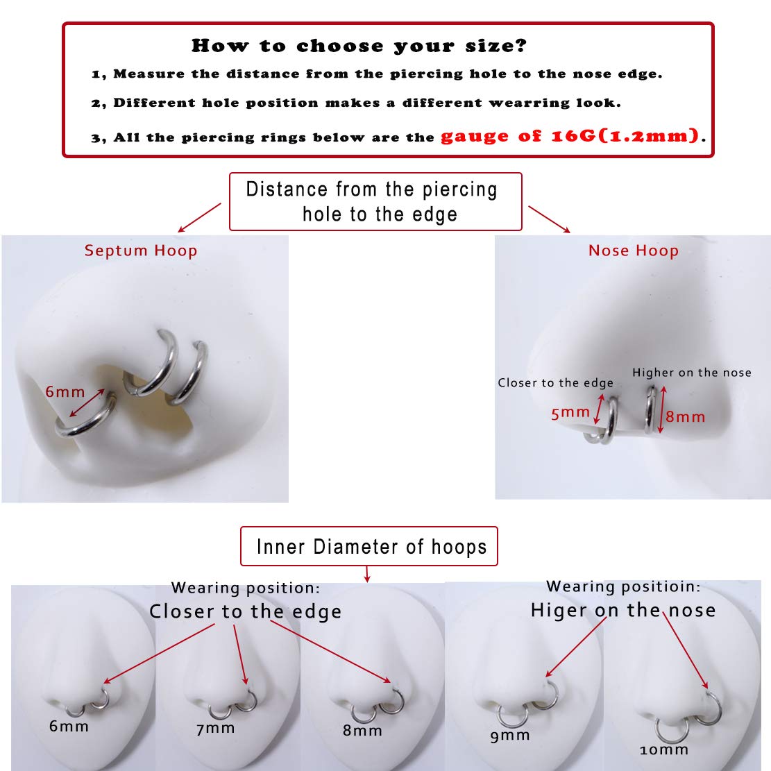 JOFUKIN 316L Surgical Steel Hinged Clicker Segment Septum, Lip Nose Hoop Ring, Helix Daith Cartilage Tragus Ring Body Piercing Jewelry Earring for Women Men — view 4