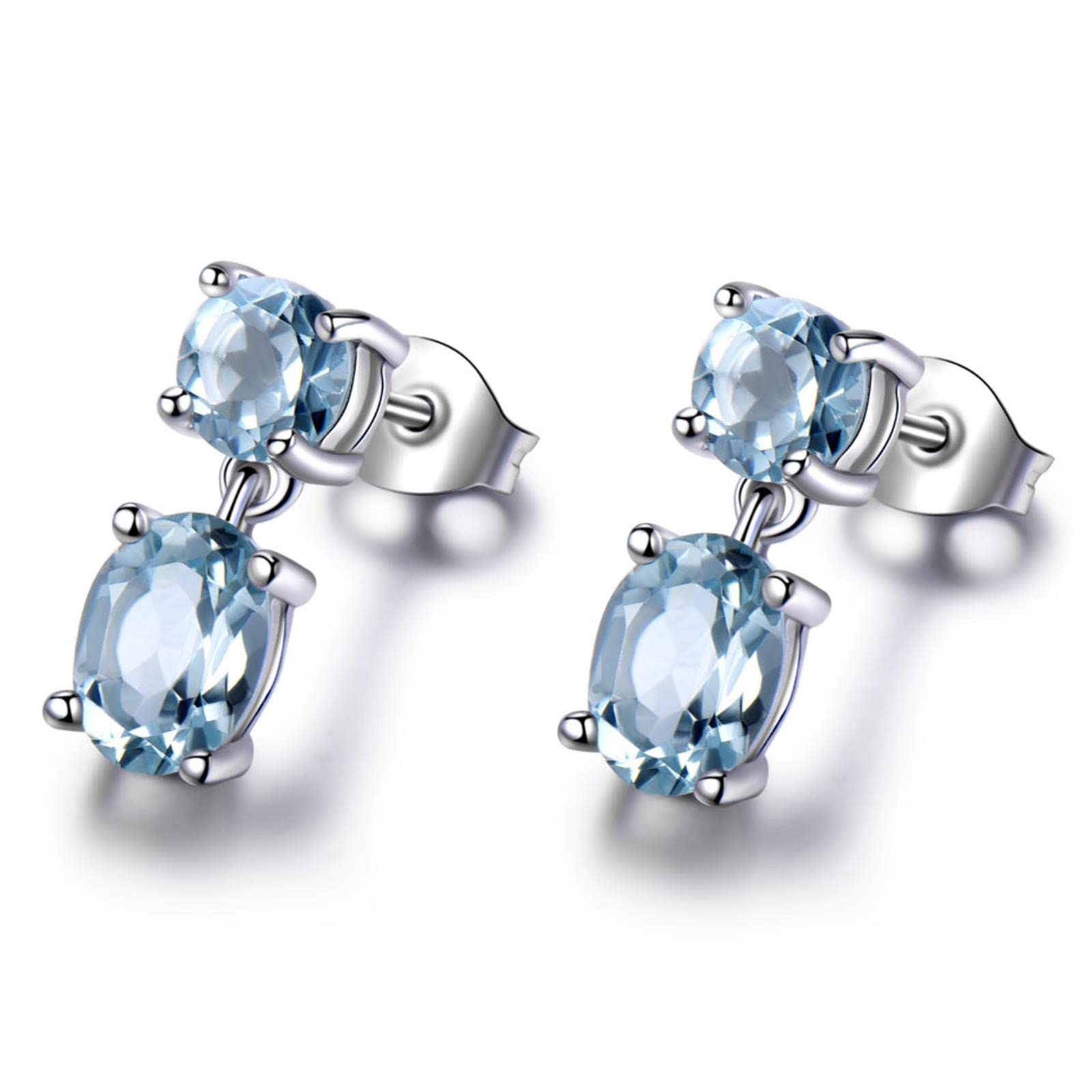 LOKILOKI 925 Pendientes De Plata Doble Creado Joyería Nano Topacio Azul Cielo De Piedras Preciosas Pendientes De Compromiso Regalo para Las Mujeres Fino
