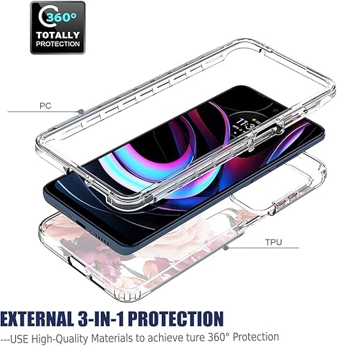 Miniatura 3 de Funda para Moto Edge 2021Edge 5G UWXT2141DL con protector de pantalla de vidrio templado, cuerpo completo, diseño floral, a prueba de golpes, funda