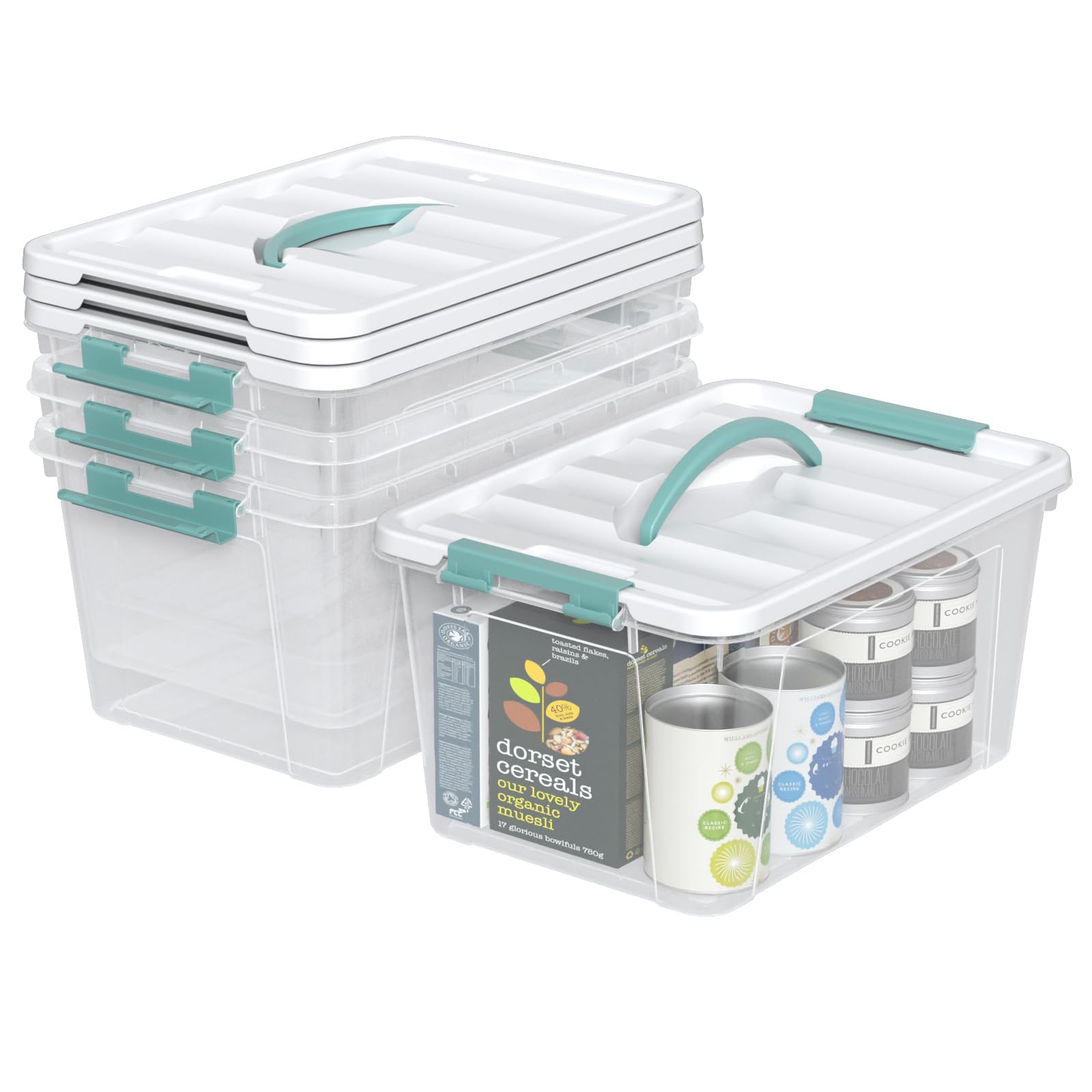 Jekiyo 14 L Plastic Storage Boxes with Lids, 4-Pack Clear Latch Boxes