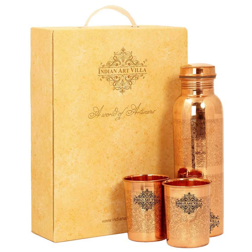 Indian Art Villa Pure Copper Drinkware Gift Set of Plain Shine Finish Design 1 Bottle & 2 Glass with Gift Box, Gift Item for Diwali, Bithday & Parties, Bottle-1 Liter & Glass-300 ml (B07XBLT7QH) Amazon Price History, Amazon Price Tracker