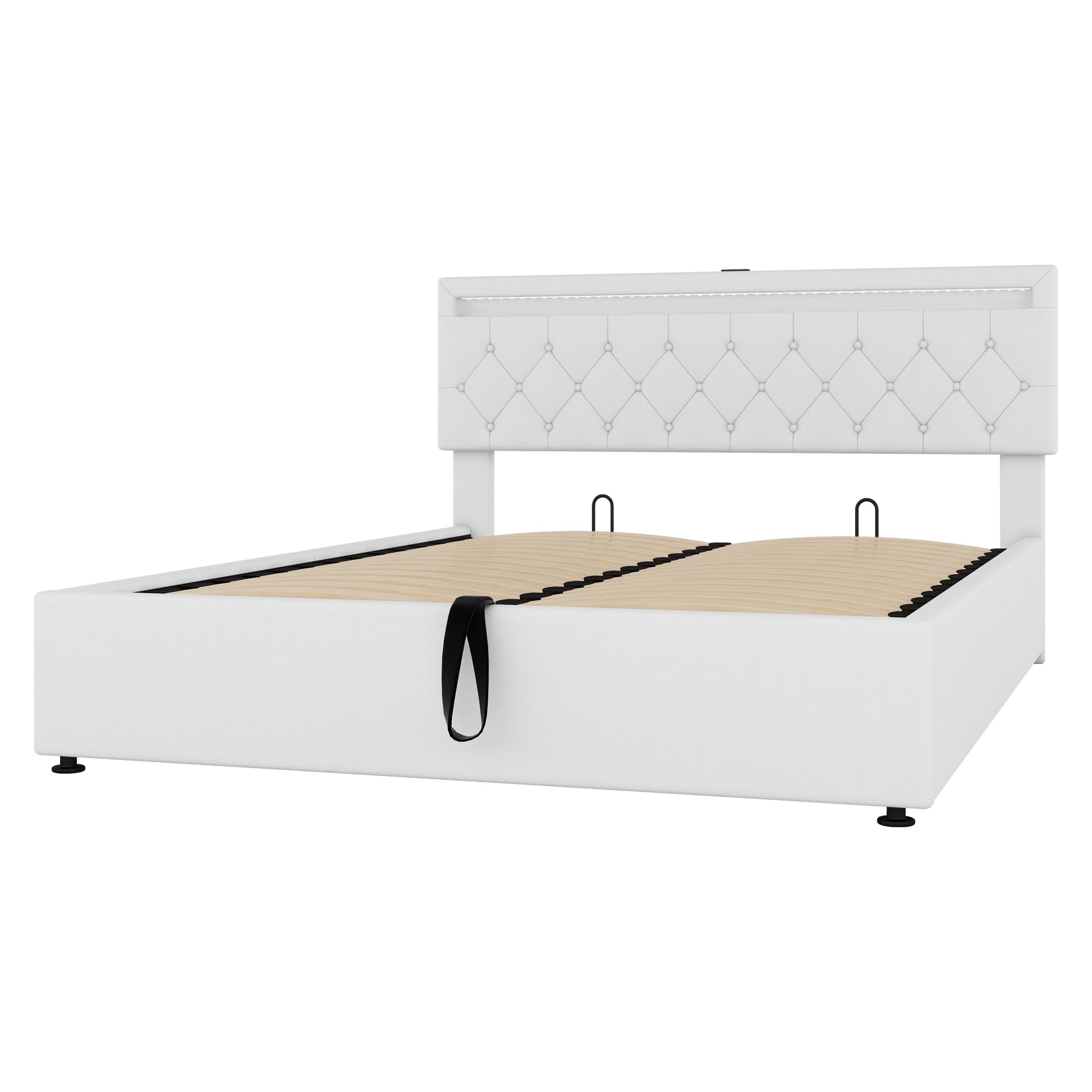Letto contenitore matrimoniale con presa USB e presa di tipo C, lettomatrimoniale 160 x 200 cm con luce d'atmosfera sul letto, lettoidraulico,letto una piazza e mezza con base a doghe