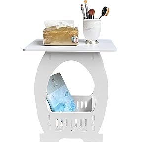 Mesa Auxiliar Pequeña: Mesa Auxiliar Blanca con Espacio De Almacenamiento, Mesita De Noche Elegante para Sala De Estar, Dormitorio, Baño, Decoración De Balcón