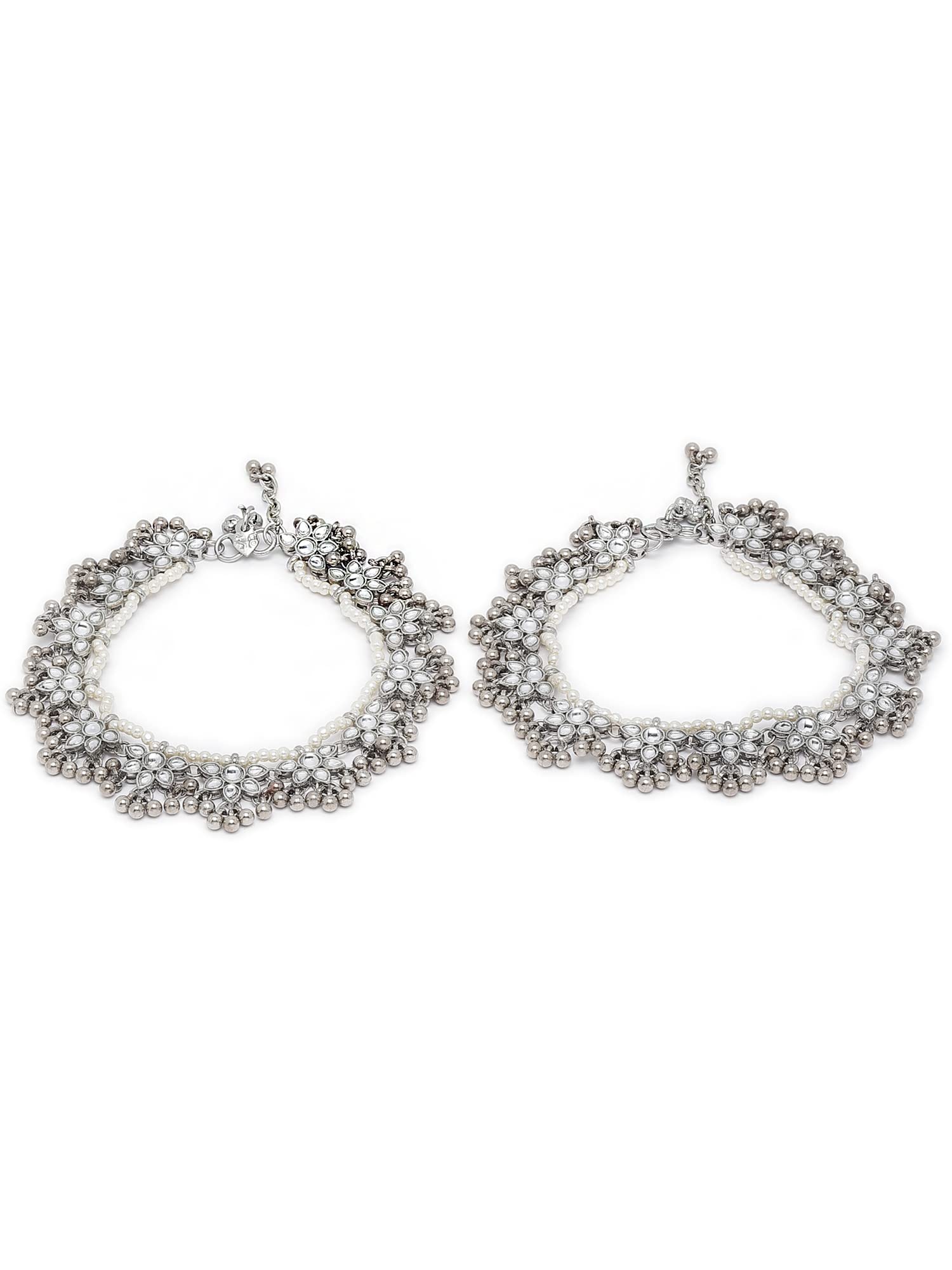 karatcart Oxidised Silver Floral Kundan Anklet for Women-picture-14
