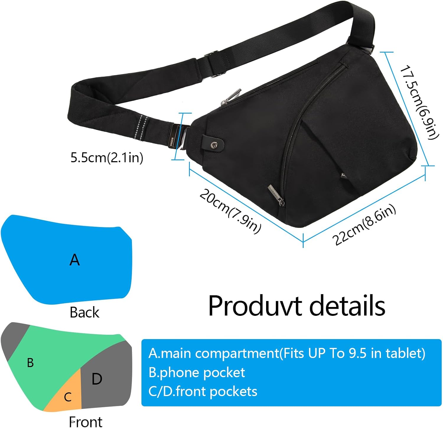 Asymmetric Sling Bag for Women & Men,Waterproof Crossbody Chest Bag,Minimalist Commuter Daypack for Travel,Hiking,Work - Image 4