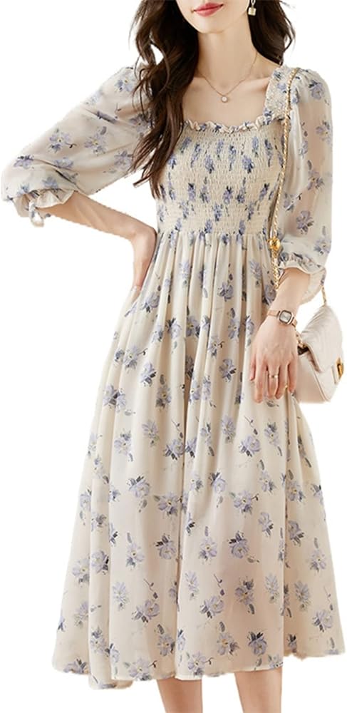 花柄ワンピース七分袖