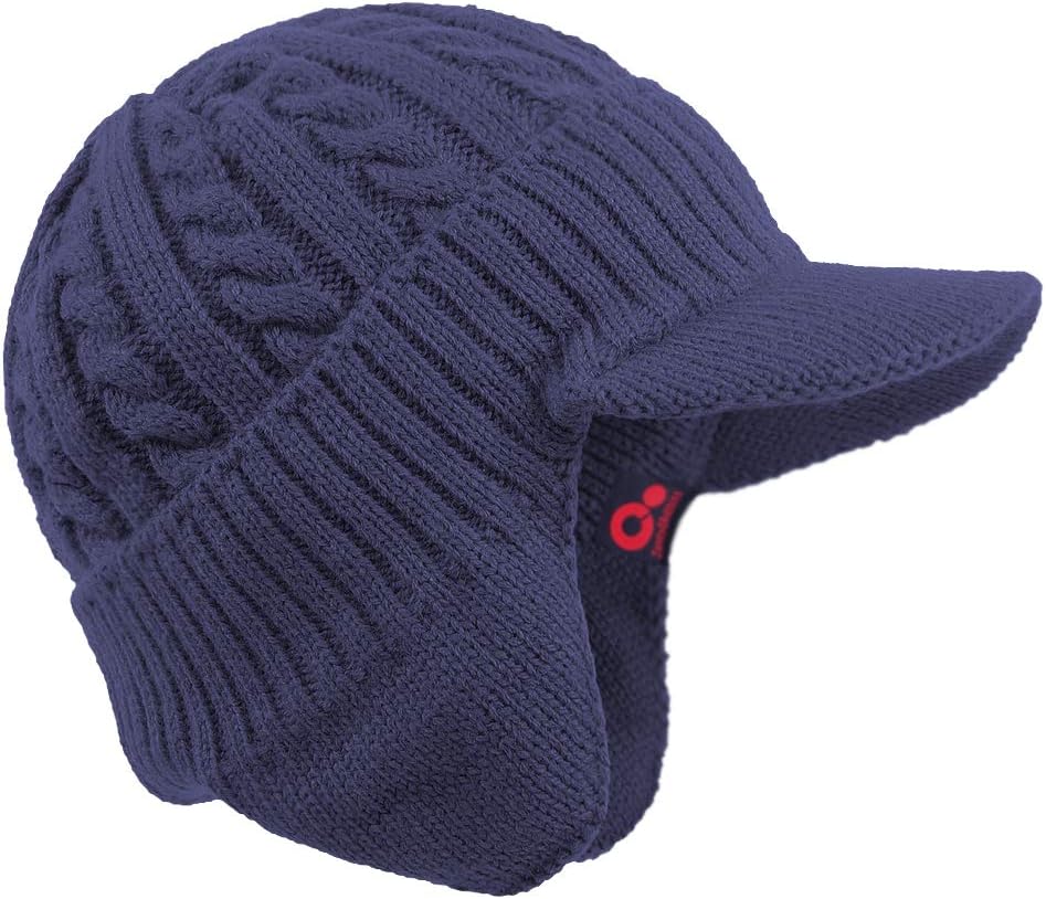 Janey&Rubbins Daily Knit Visor Beanie Hat with Earflaps Fleece Lined Brimmed Skull Ski Cap - Image 2
