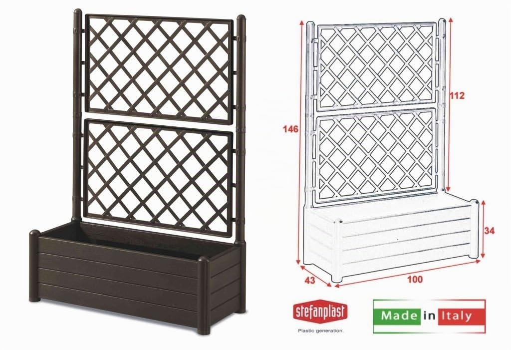 STEFANPLAST Bac a fleurs rectangulaire avec treillis - Finition en bois - 100 x 43 x H 142 cm - 80 L - Moka