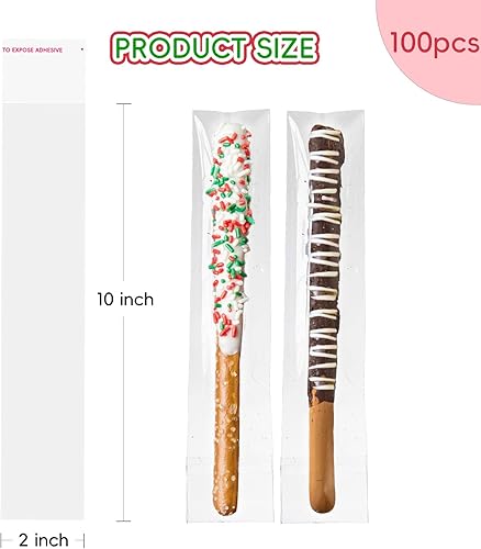 Miniatura 2 de 100 bolsas de celofán transparentes autoadhesivas, de 2 x 10 pulgadas, bolsas de barra de pretzel para panadería, galletas, dulces, pretzel, regalo