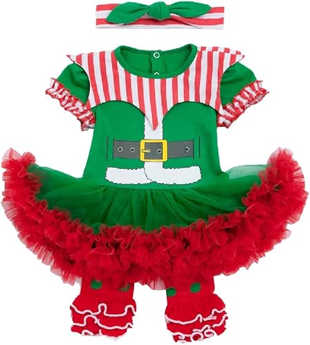Miniatura 1 de Disfraz de elfo de Navidad para bebé, traje de Navidad, vestido de tutú con diadema y leggings