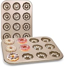 2 Pack Donut Baking Pan, Non-Stick Donut Baking Tray, Doughnut Maker, Carbon Steel Bagels Mold, Donut Cake Pan for Cake Biscuit Baking (12 - Cavity)