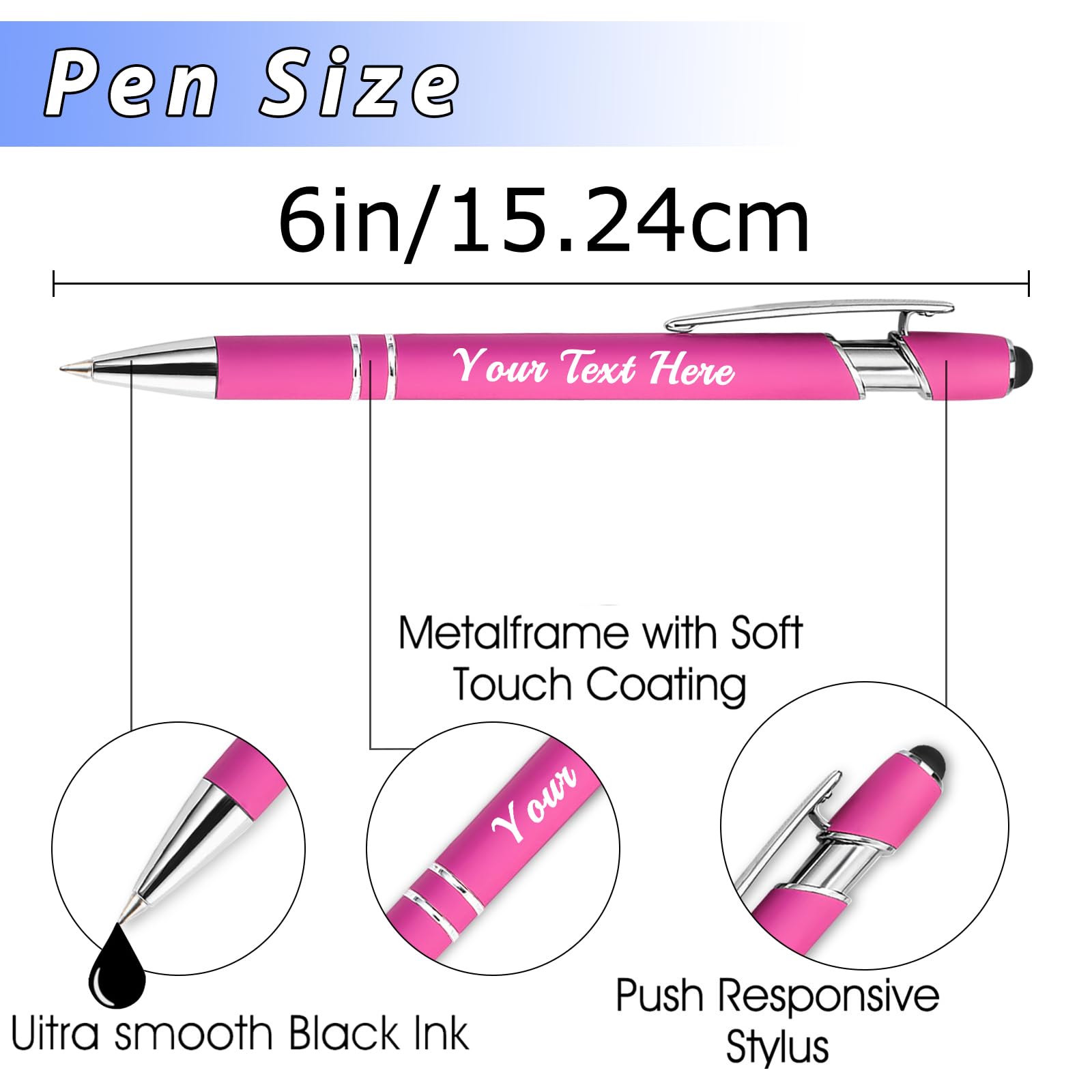Personalized Pens with Name Custom Ballpoint Pens Bulk Customized Engraved Pen Stylus for Business Graduation Black Ink Advertising — view 3