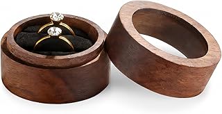 Apausvcm Wooden Ring Box, 2 Inch Ring Bearer Box Round Rings Holder with Clear Window Mini Rings Jewelry Storage Case for Proposal Wedding Engagement Ceremony Anniversary
