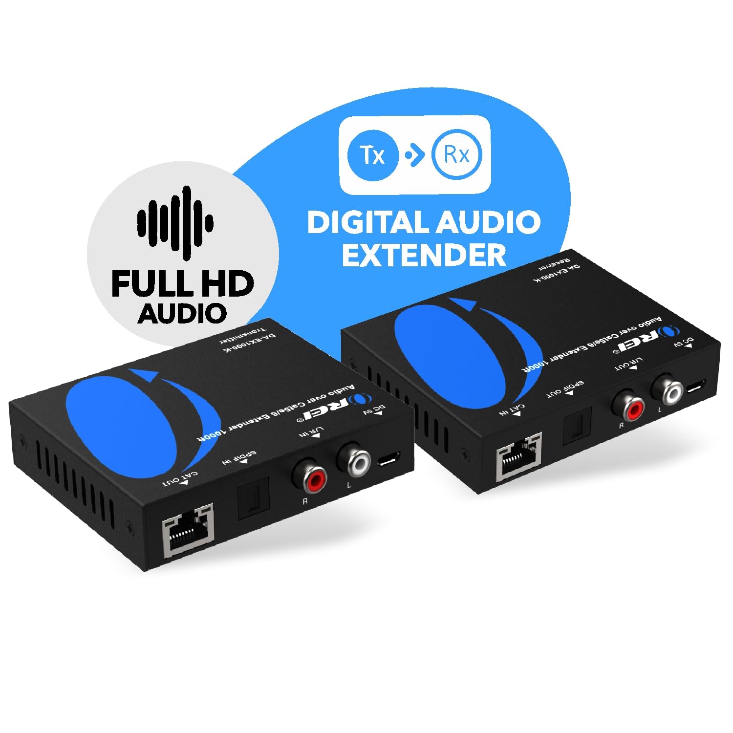 OREI Estensore audio su Cat5e/6, fino a 250 m, prolunga il segnale ottico digitale Toslink via LAN Ethernet Power Over Cable per estensione a lunga distanza Dolby Digital, DTS 4.1, DTS-HD, PCM