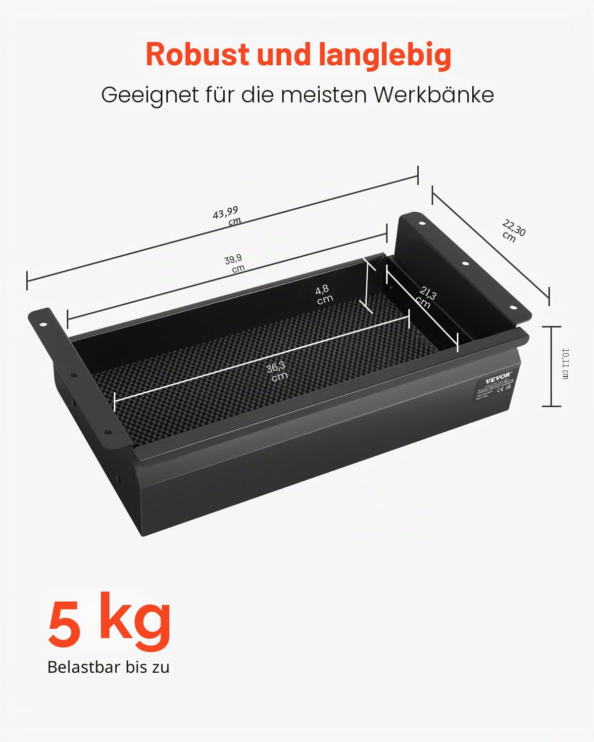 VEVOR Untertisch Schublade 365x335x250 mm, Unterbau Schreibtisch, versteckter 2-lagiger Aufbewahrungs-Organizer, abschließbare Bleistiftschublade für die Untermontage für Sitz-Steh-Arbeitsplätze