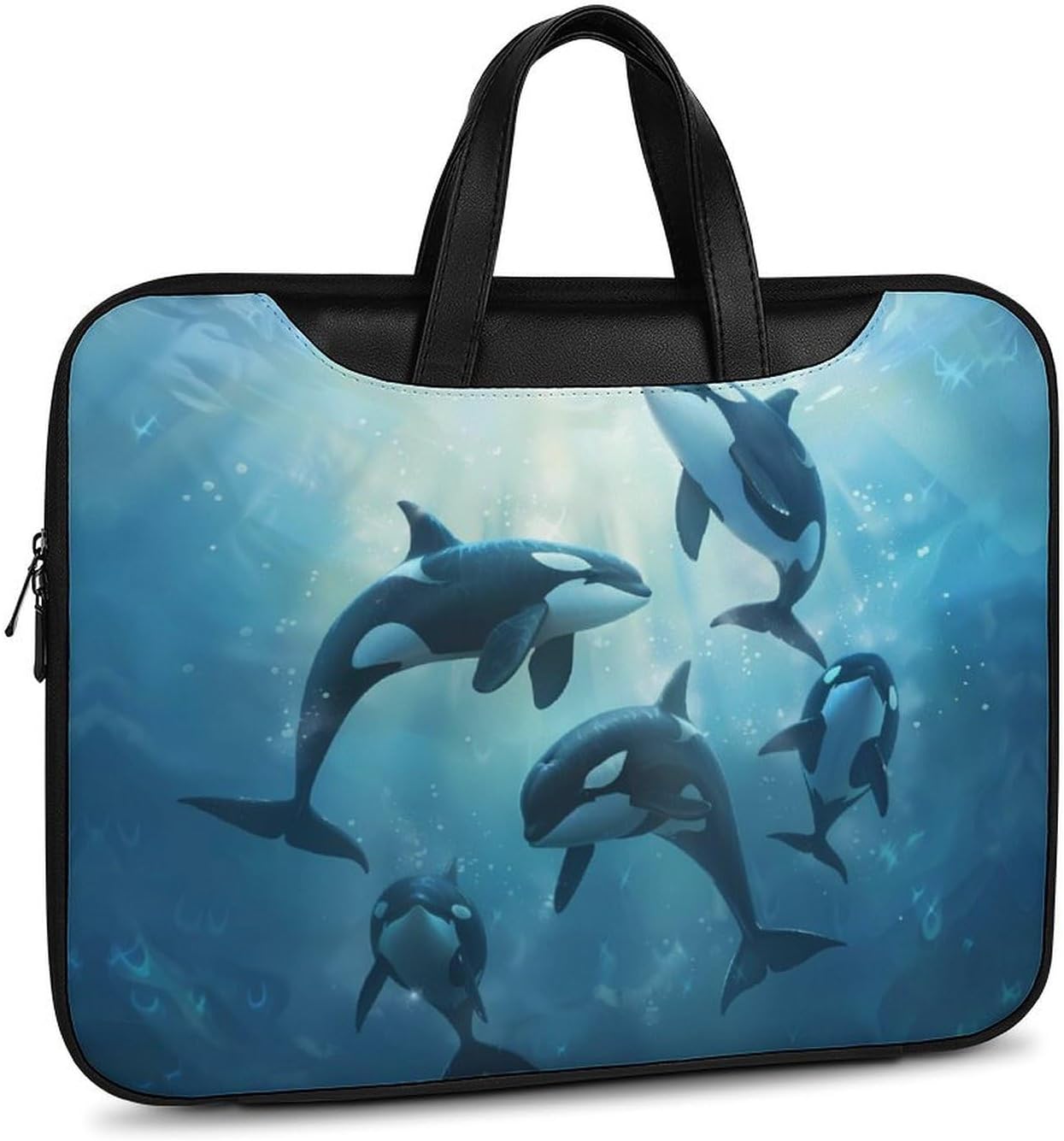 Orca Killer Whale Laptop Bag PU Leather Computer Tote Bag Carrying Case Messenger Bag with Handle