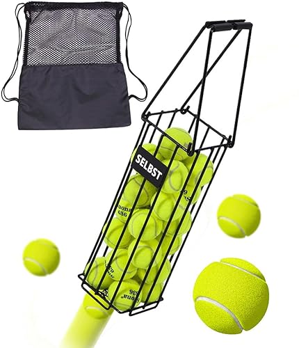 Tolva de pelota de tenis, cesta de pelotas de tenis, colector portátil de pickleball con bolsa de transporte de malla, recogedor de transporte de