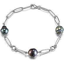 Genuine Tahitian Pearl Bracelet for Women - 3pcs 9-10mm Ocean-Grown Baroque Pearls, Wedding Anniversary Birthday Christmas Gift for Wife Mom Girlfriend Daughter Grandma, Length 6.2&rdquo;+ 2&rdquo; Extender