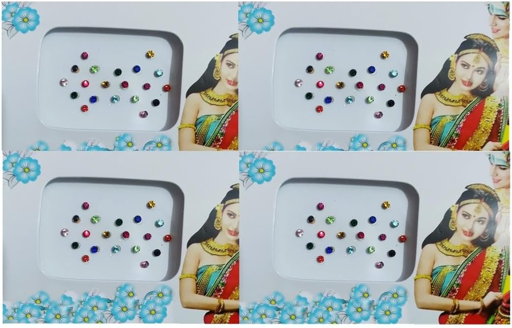 Small Stone Bindi Multi Colour Bindi Tikka for Girls Women Ladies (4 Packs)