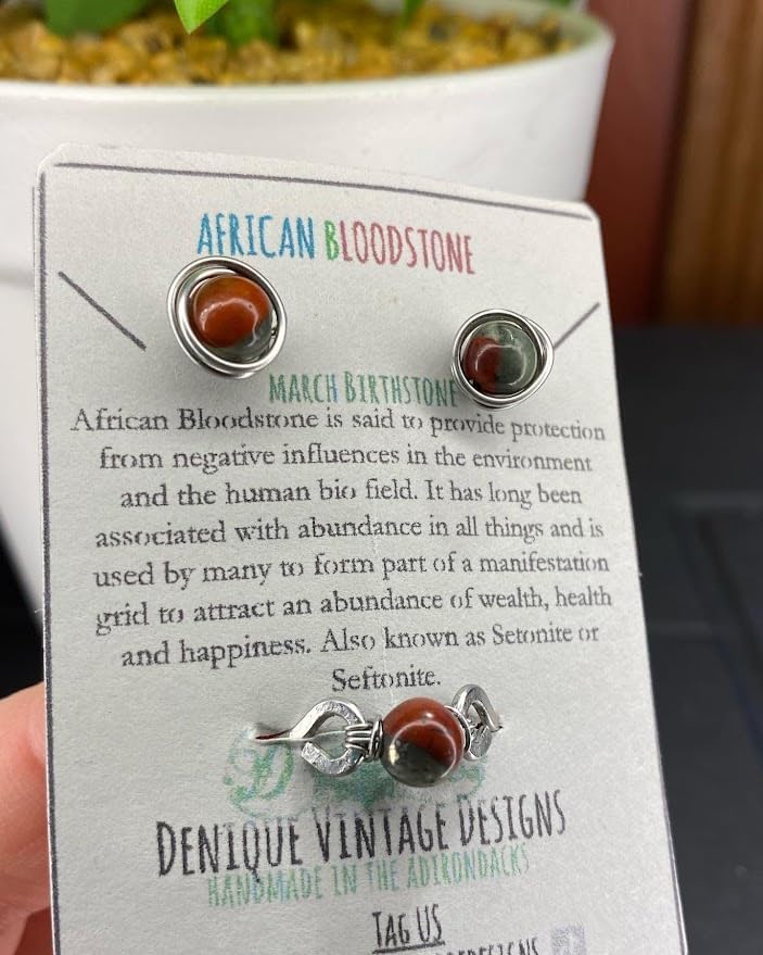 African Bloodstone 6mm Post Earrings in Black Iron, Titanium, Steel, Sterling Silver,14K Rose Gold or 14k Gold Wire (Handmade), Birthstone Jewelry, Real Gemstone bead, March Birthstone - Image 7