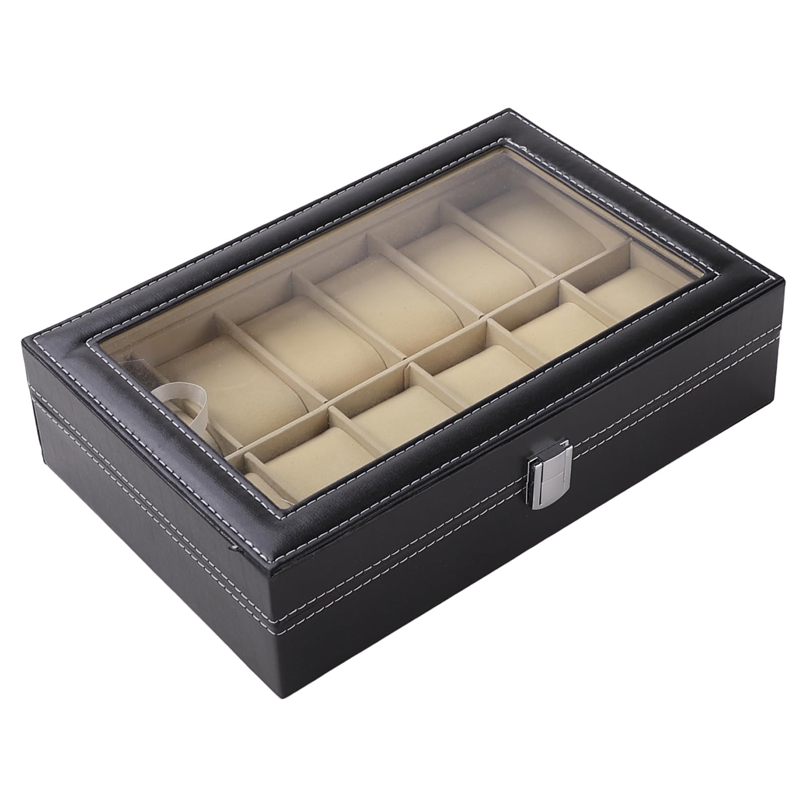 Kuber IndustriesKuber Industries PU MDF Glass 12 Slots Watch Organizer|Watch Storage Box For Men & Women|Secure Closer|Wrist Watch Display Boxblack