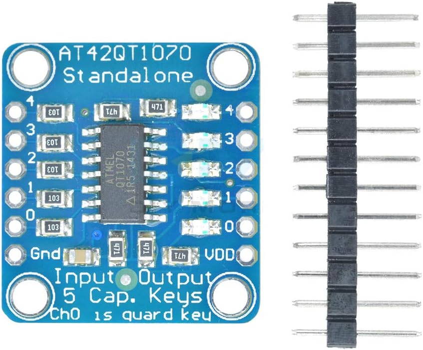 HiLetgo AT42QT1070 Standalone 5 Keys Capacitive Touch Sensor Breakout Module 5-Pad Conductive Pad Mutiple Capacitive Touch Sensor Breakout Board DIY Electronic Indicator