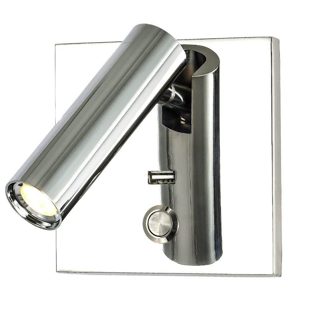 Foco LED, Aplique de Pared con Puerto de Carga USB de 5 V y 2,1 A, lámparas de Lectura para Cama, Apliques de Pared Cuadrados para Interiores, para Cuadros, dormitorios, hoteles, cabeceros.