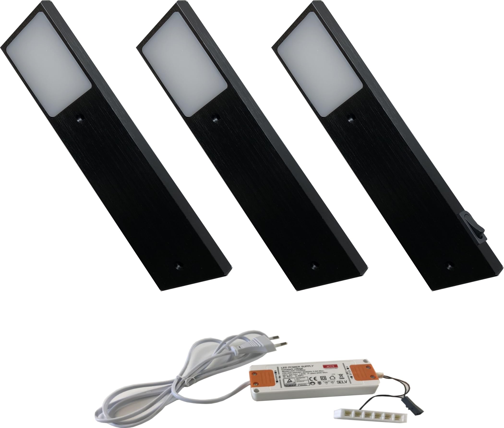 ACCE Aluminiumkörper LED Unterbauleuchte Küchen Möbel Schrank Leuchte Warmweiß oder Neutralweiß inkl Konverter ein Strahler mit Mechanischer Schalter (3ER, Neutralweiß)