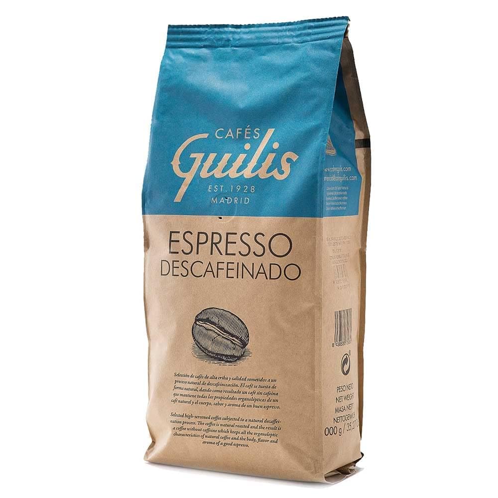 CAFES GUILIS DESDE 1928 Café Descafeinado en Grano 1 kg - Mezcla Intensa - Tueste Natural