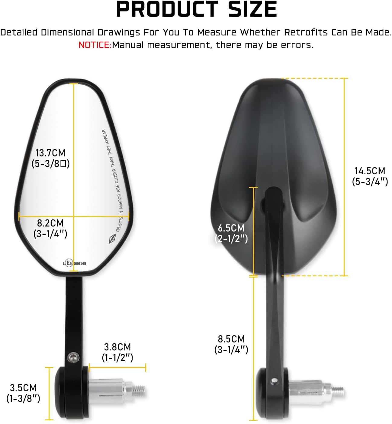 DREAMIZER Motorcycle Mirrors Bar End Mirror Universal Rear View Mirrors for Motorcycles 7/8" Handlebars, Compatible with Honda Grom, Yamaha, Kawasaki, Ducati, Suzuki and More