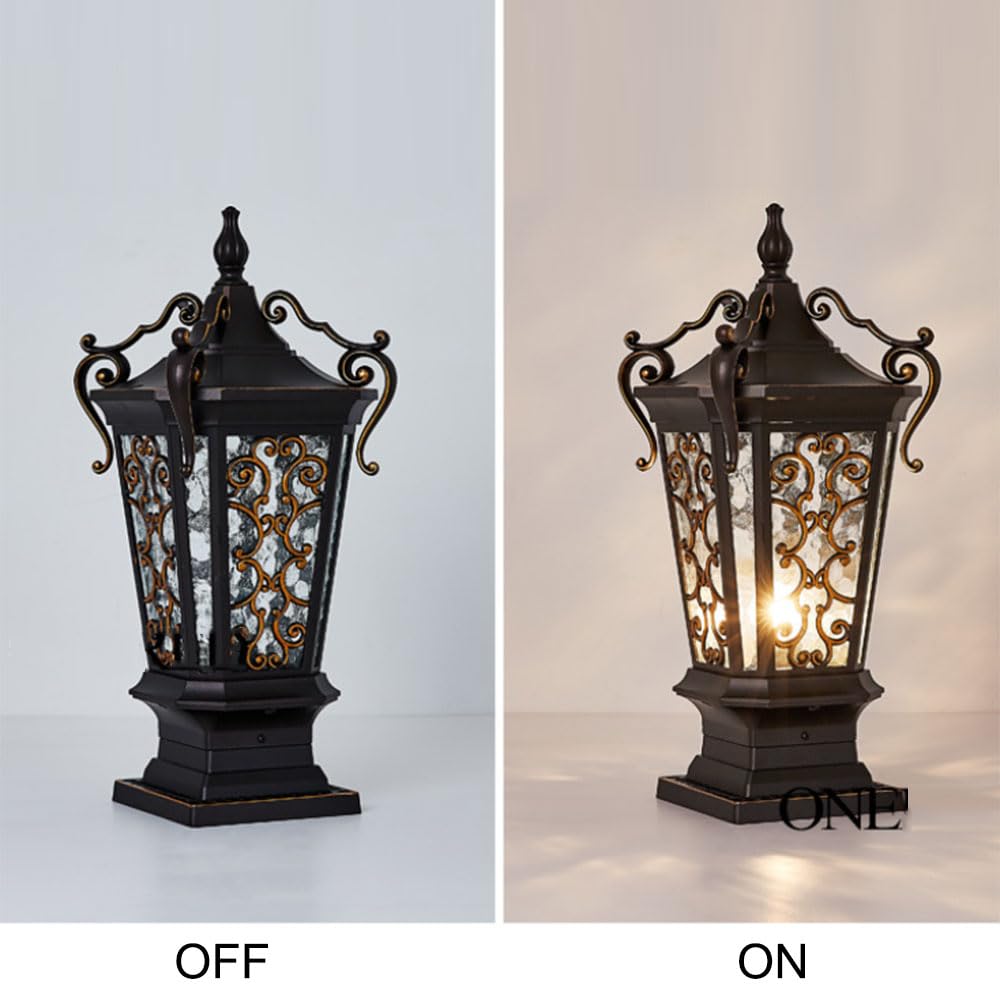 Vintage zewnętrzne lampy podłogowe, duże słupki z odlewu aluminiowego, szklane lampiony 50 cm (19,7 cala), nowoczesne oświetlenie trawnika, tarasu, ogrodu - oświetlenie ścieżki przewodowej