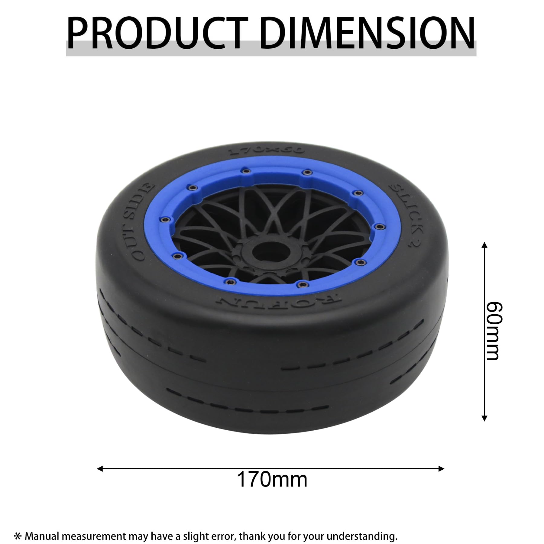 2 Stück Slick Vorderräder Reifen und Radnaben Set für 1/5 BAHA 5B RC Auto Teile (Blau)