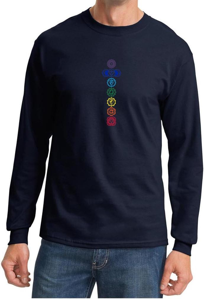 A&E Designs Mens Yoga T-Shirt 7 Colored Chakras Long Sleeve Shirt