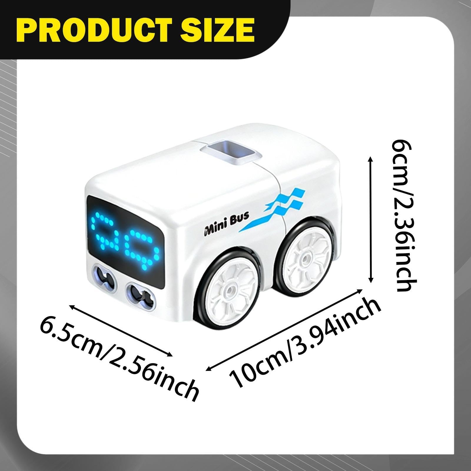 Toy Modellino Mini Autobus Radiocomando Sensore modalità Segui Traccia Musica Ricaricabile in Pp per Ragazzi Ragazze Uso Interno, Bianco