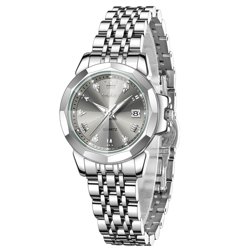 Image of OLEVS Womens Watch Fashion Diamond Analog Gifts Watches for Ladies Quartz Stainless Steel Casual Roman Waterproof Luminous Calendar Wristwatch