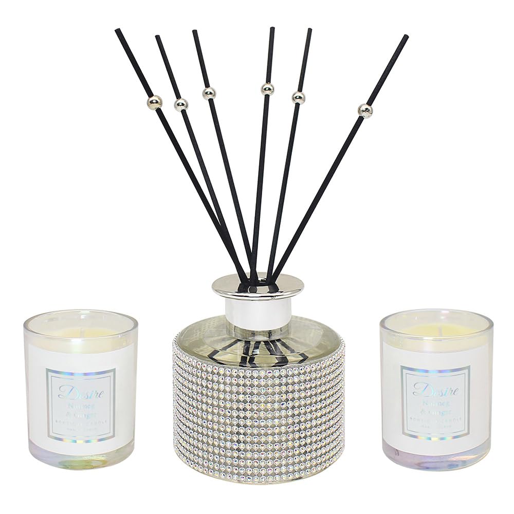 The Leonardo Collection Candles And Reed Diffuser - Nutmeg And Ginger Desire - Diffuser And Candle Set - Nutmeg And Ginger