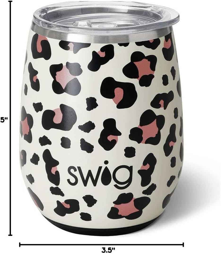 Swig Life 14oz Stemless Wine Cup, Insulated Wine Tumbler with Lid, Stainless Steel Travel Tumbler (Luxy Leopard) - Image 7