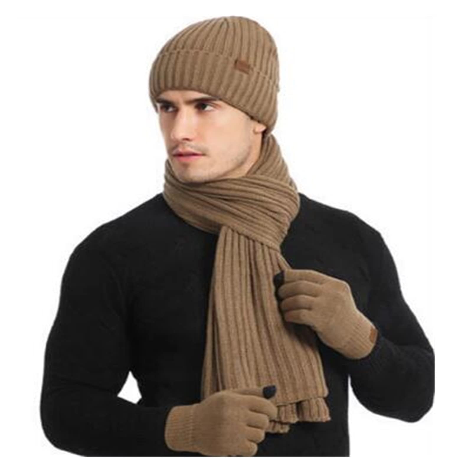 Bufanda Chal Conjunto De Guantes Y Bufanda De Gorro Cálido Grueso De Punto Para Hombre Y Mujer De 3 Piezas En Otoño E Invierno Suave y Cálida