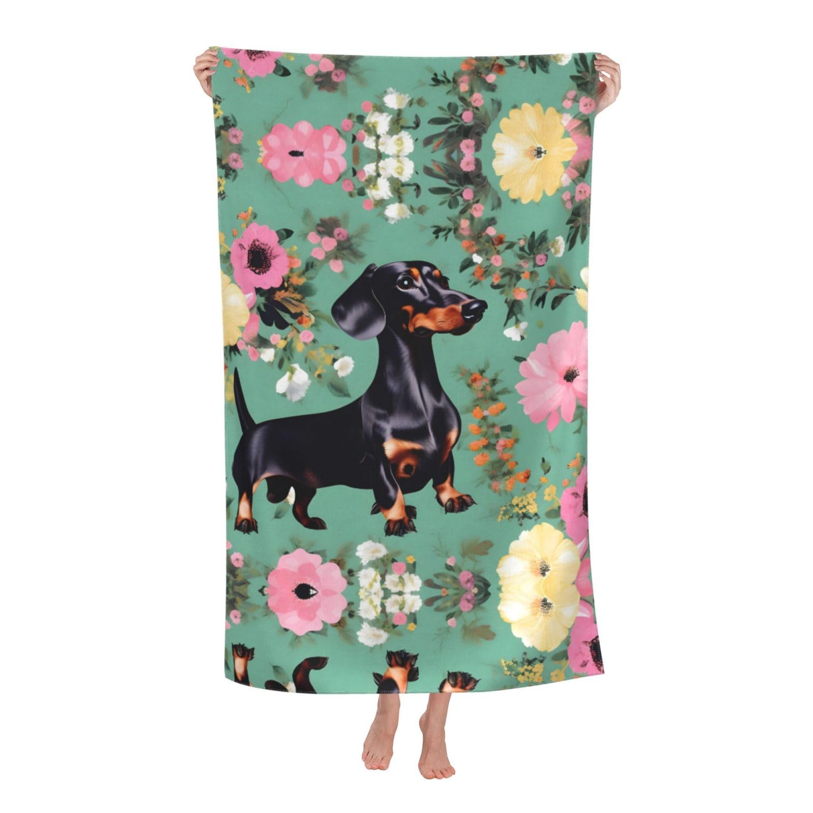 KPXXAQT Dachshund Florals Print Oversized Adult Beach Towel Quick-Dry Travel Swimming Camping Outdoor Adventures