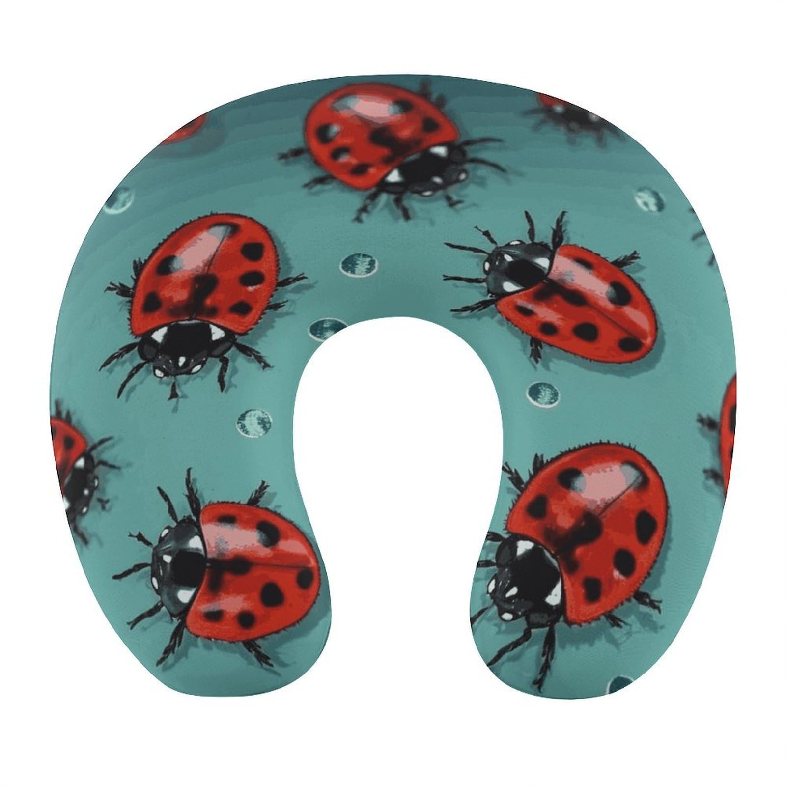 FekiLoot Red Ladybugs On A Blue Background Travel Pillow,U Shaped Office Napping Pillow Support Neck and Head Comfortable Travel Neck Pillow U Shape Sleeping Essentials for Long Haul Flights